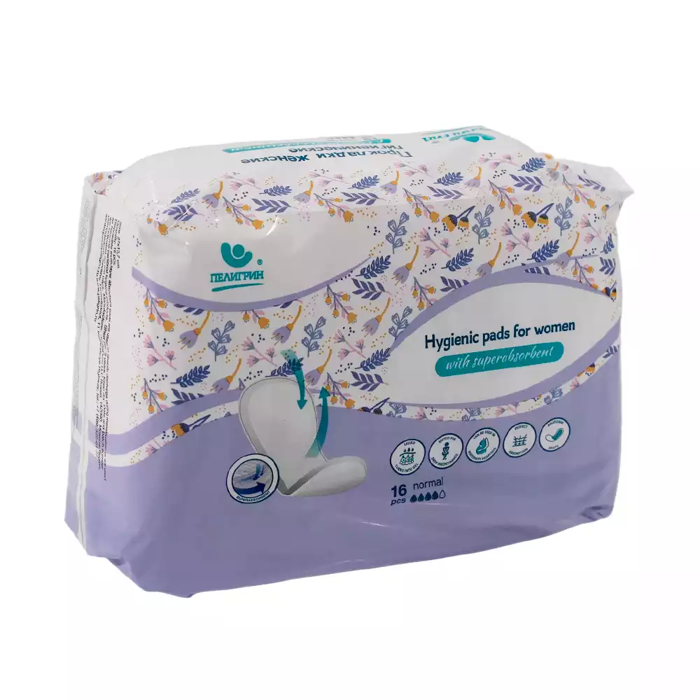 Прокладки женские впитывающие Пелигрин normal (послеродовые) с суперабсорбентом, упаковка 16 шт.