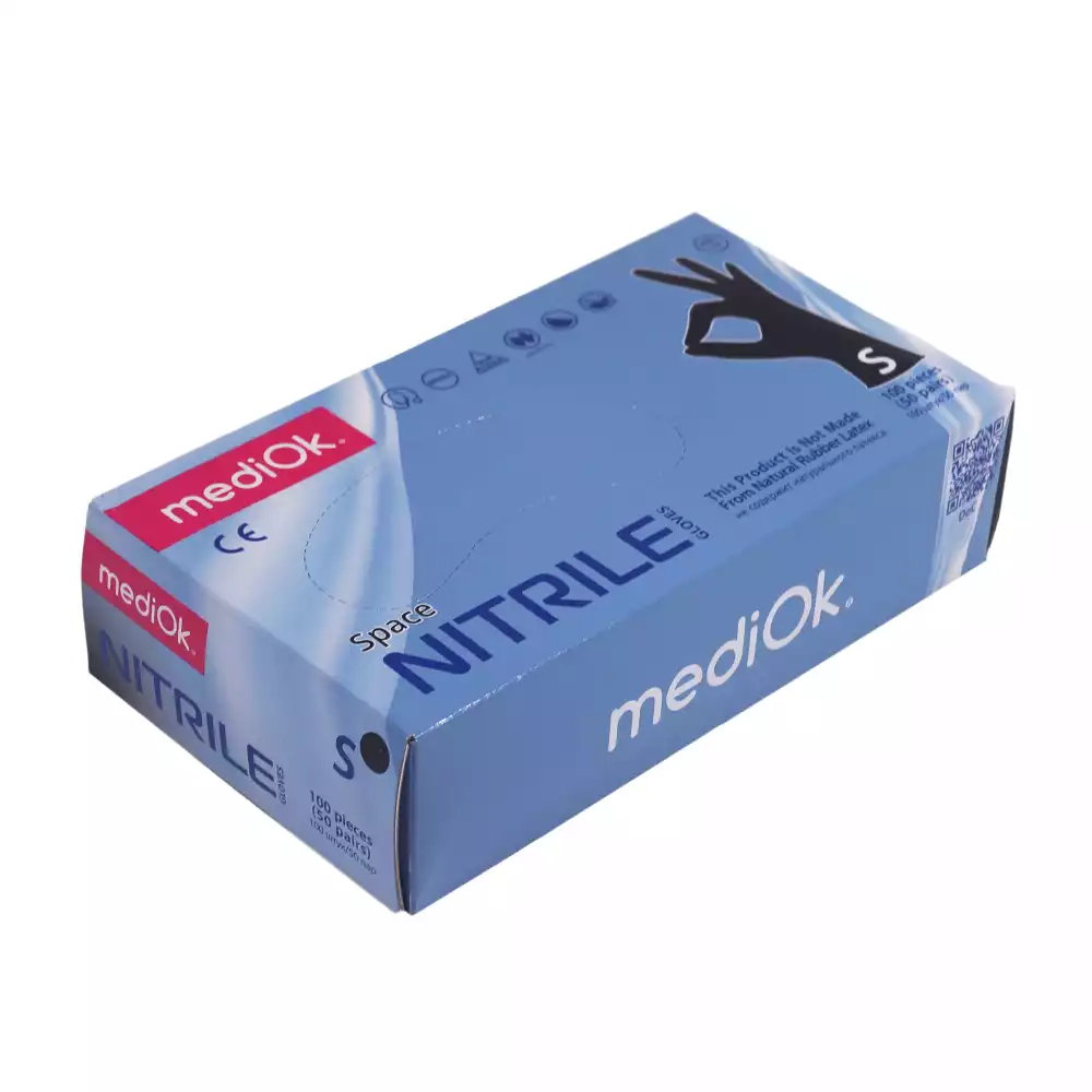 Перчатки mediOk Space, размер S, нитриловые, вес 7,0г/пара, неопудренные, текстурированные на пальцах, цвет черный, нестерильные